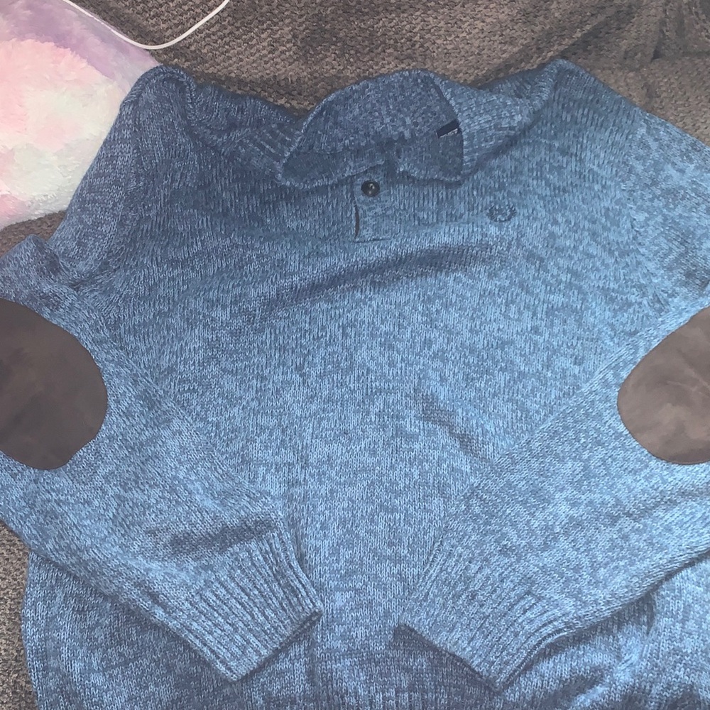 Chaps Blue Turtleneck Sweater with Elbow Patches